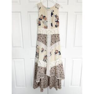 Leifnotes Anthropologie Field Biology Patchwork Floral Lace Maxi Dress Hi Low